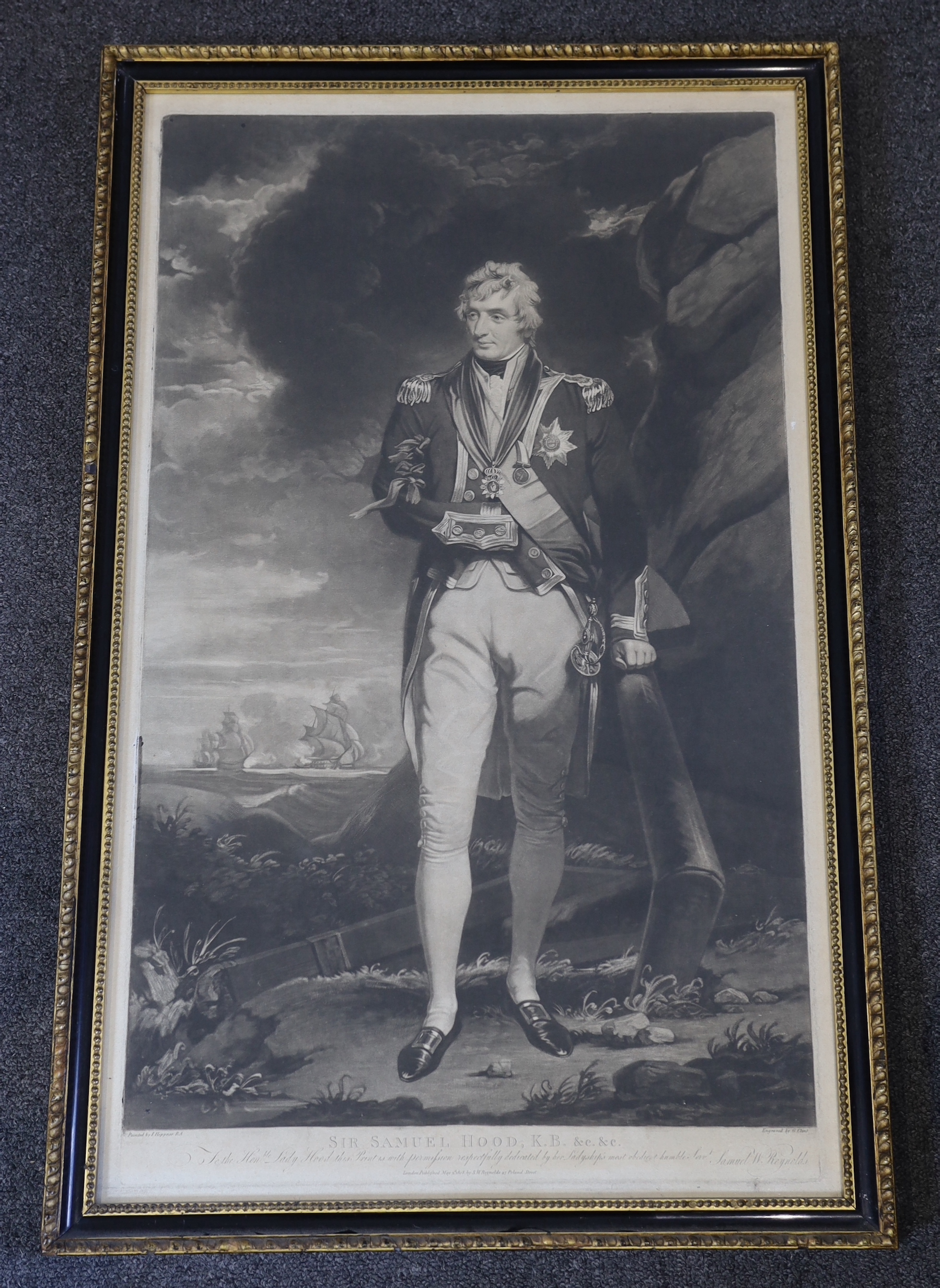 George Clint after John Hoppner R.A., mezzotint, 'Sir Samuel Hood KB..', published by Reynolds 1808, visible sheet 71 x 43cm